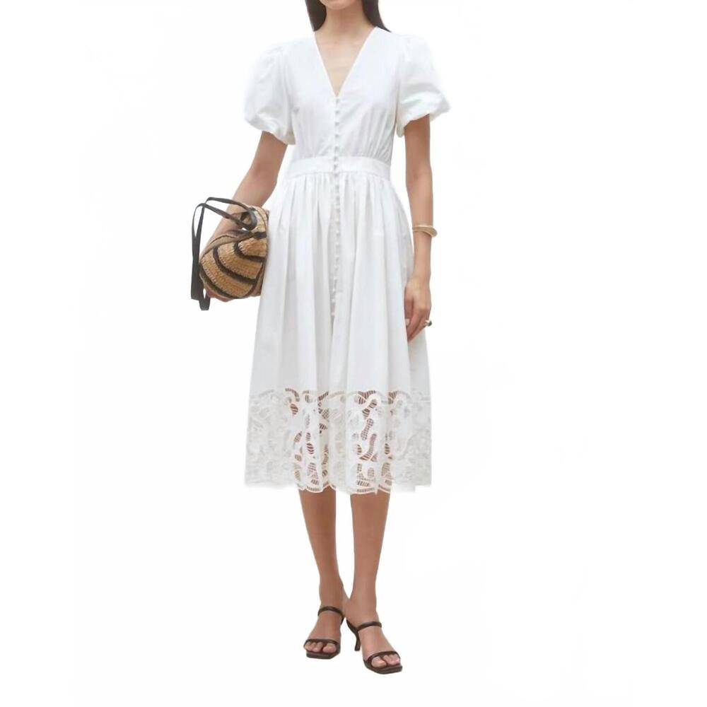 NEW SUNCOO cecily embroidered poplin midi dress in off-white